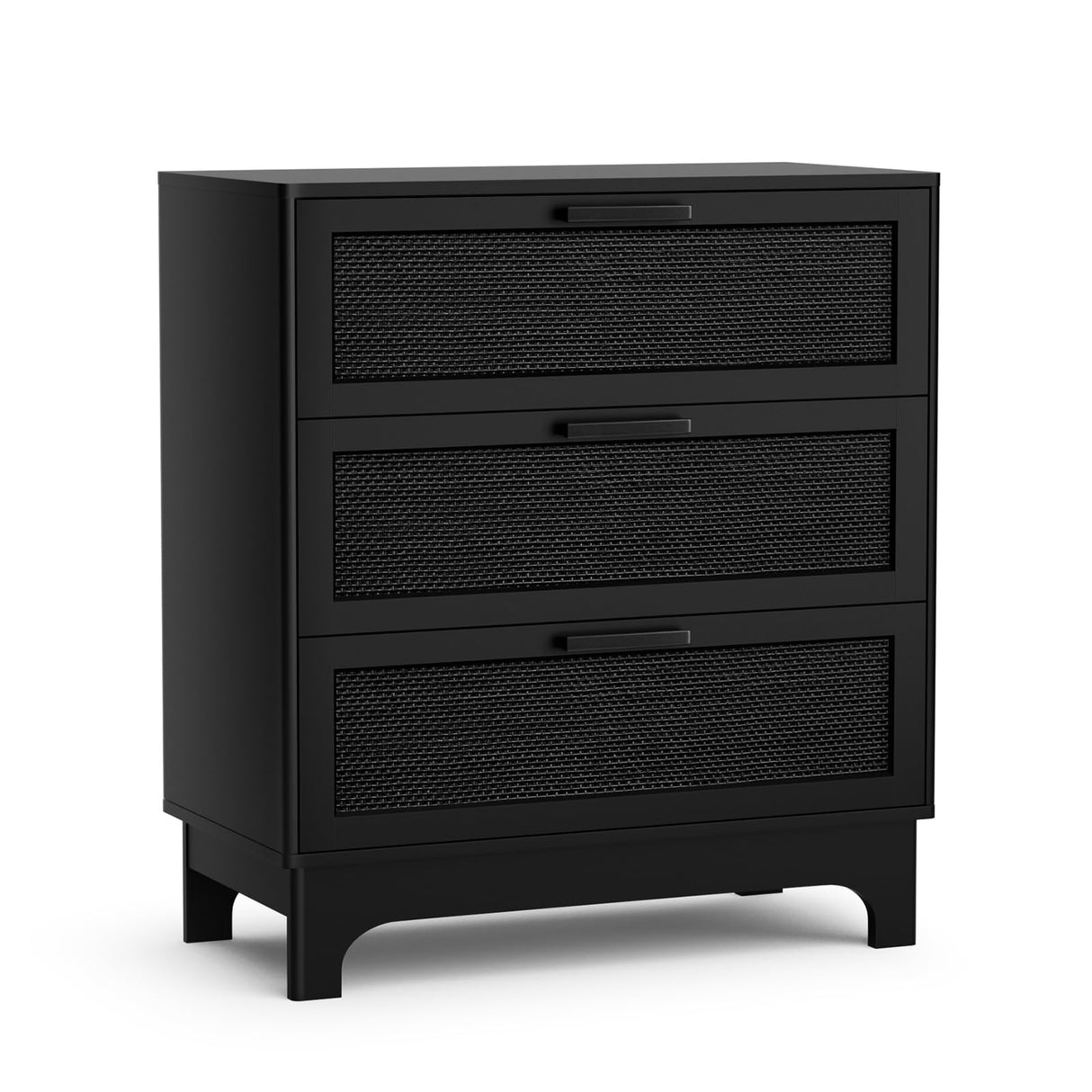 Anmytek 35" H Black Rattan Dresser, Farmhouse 3 Drawer Dresser with Natural Rattan Spacious Chest of Drawers for Living Room, Nursery, Hallway H0096 Anmytek