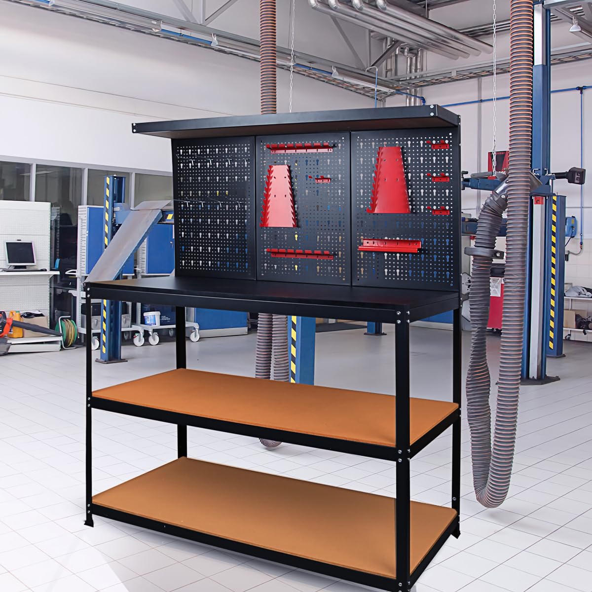 Prostormer Workbench, 47.25 inch Multipurpose Garage Worktable with Peg Board Hook Kit for Home, Garage, and DIY Projects Prostormer