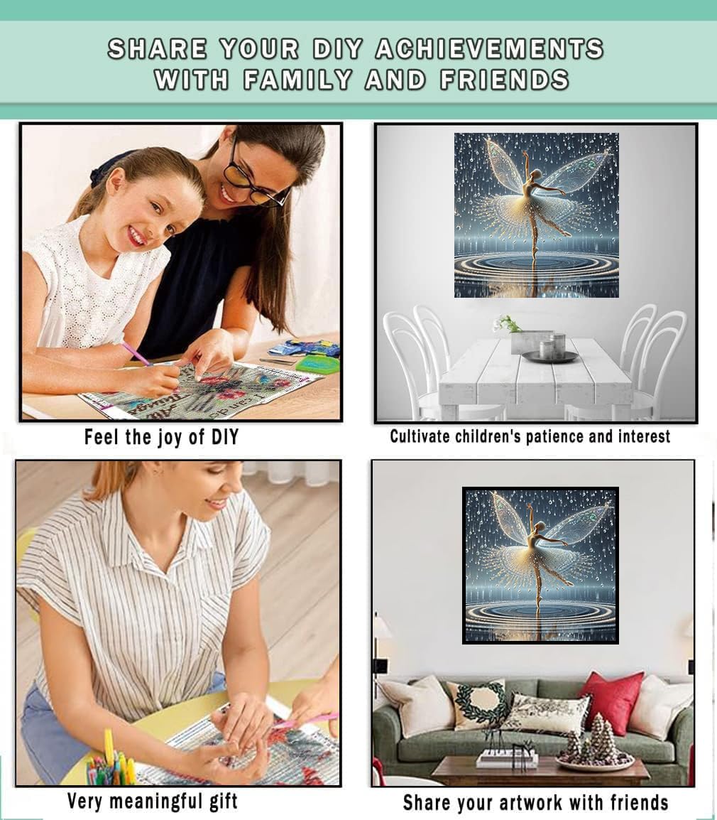 Lophomie Diamond Art Kits for Adults, 5D DIY Angel Wings Fairy Diamond Painting Kits for Adults Beginners, Diamond Dots Kits Gem Arts Crafts for Home Wall Decor 14x14 Inch Lophomie