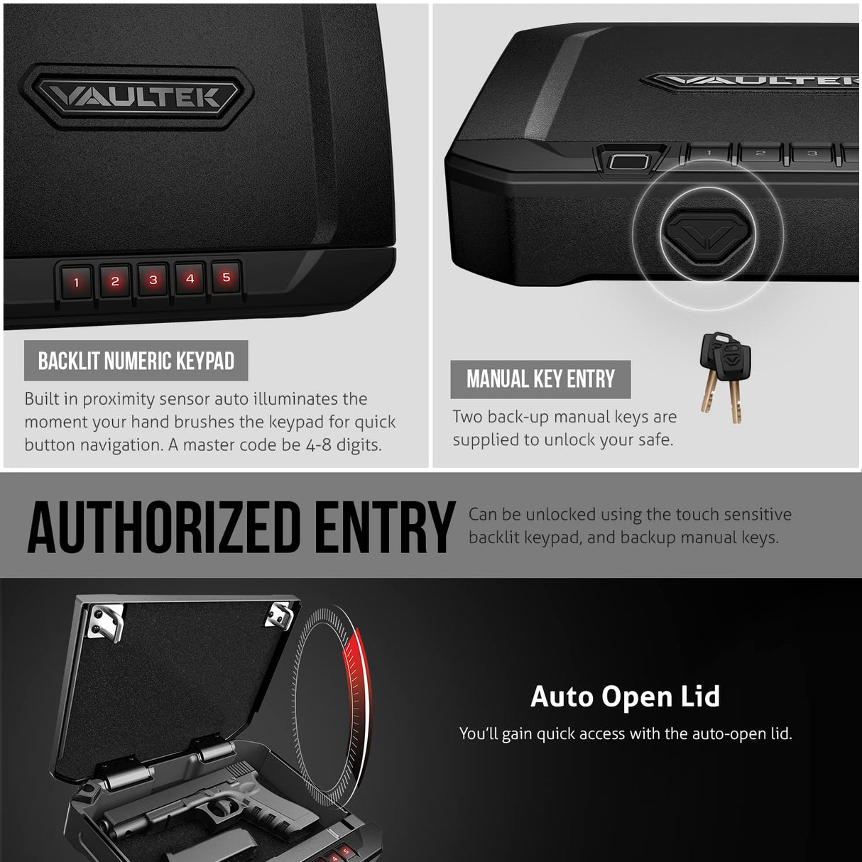 VAULTEK Essential Series Quick Access Handgun Safe with Auto Open Lid and Rechargeable Lithium-ion Battery (VE20) (Compact Safe) VAULTEK