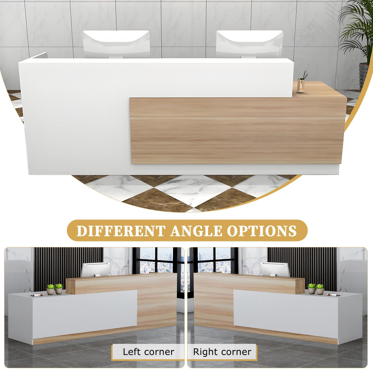 Modern Reception Desk with Storage Drawers and Open Shelves, 47-95 Inch Front Counter Table for Office, Salon, Lobby, Retail Store, or Home Workspace Left/White 47" Wx23.6 Dx39.4 H LSZMXI