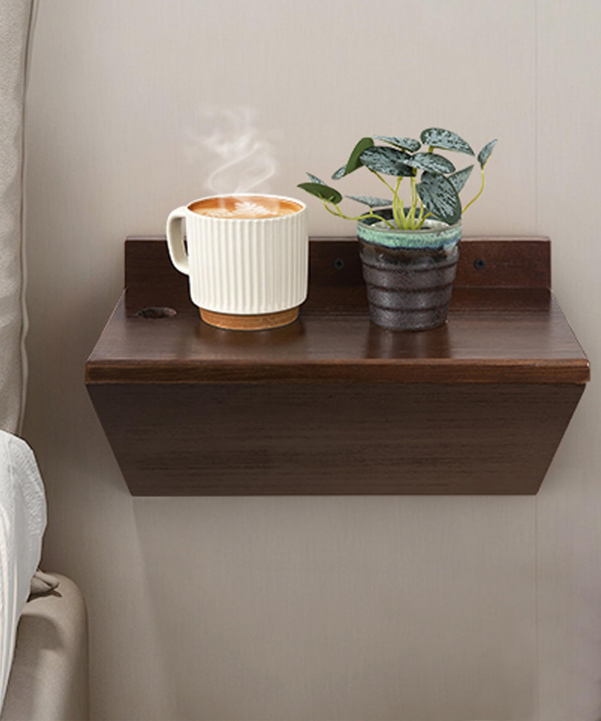 Sivapleso Floating Nightstand, Z-Shape 13 Inch Small Floating Night Stand Walnut Wood Floating Bedside Table Wall Mounted Side Table for Bedroom Sivapleso