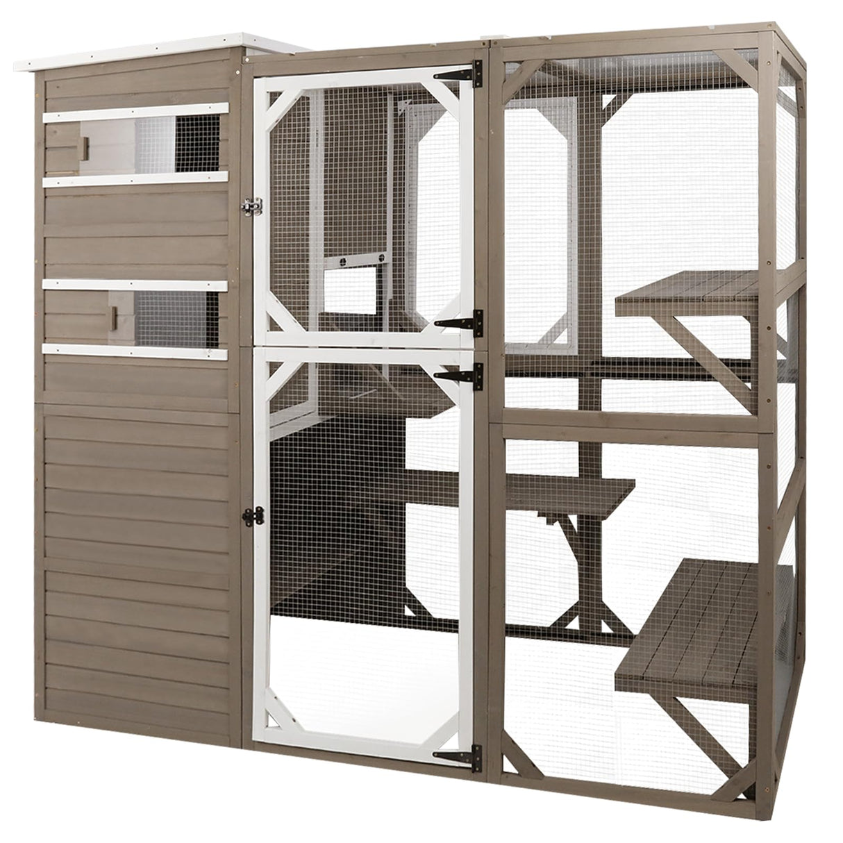 PetsCosset Catio Cat Enclosure Outdoor, Large Cat House Outdoor Weatherproof Attached to Window for Multi Cats, Asphalt and UV Protection Roofs, Multi Platforms-71 H 77" L PetsCosset