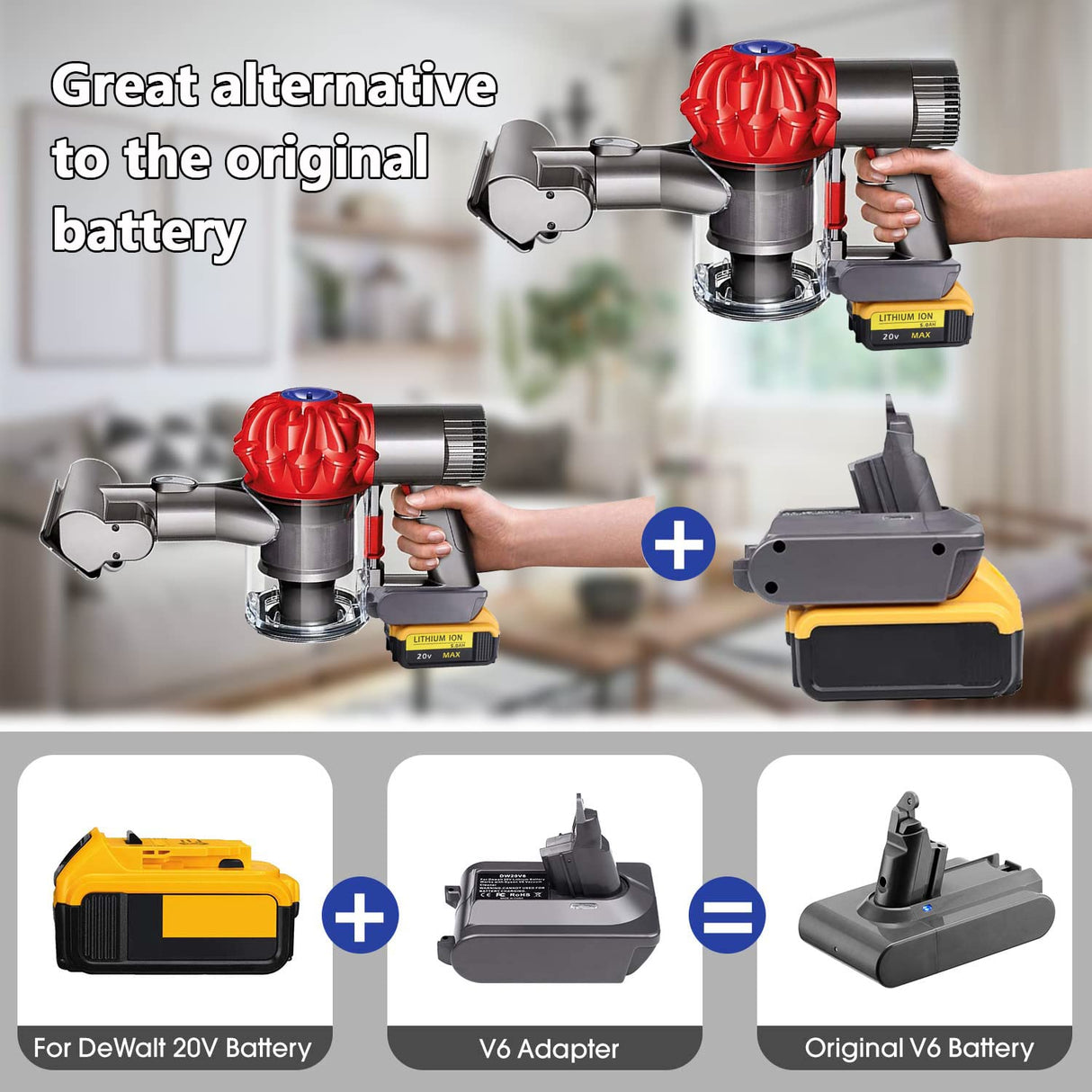 V6 Battery Adapter for Dyson, Convert for DeWalt 18V 20V Lithium Battery to for Dyson V6 SV04 SV03 DC59 DC58 DC62 SV09 SV05 Animal Absolute Motorhead Cordless Vacuum Batteries (DW20V6 Adapter Only) YMWLKJ