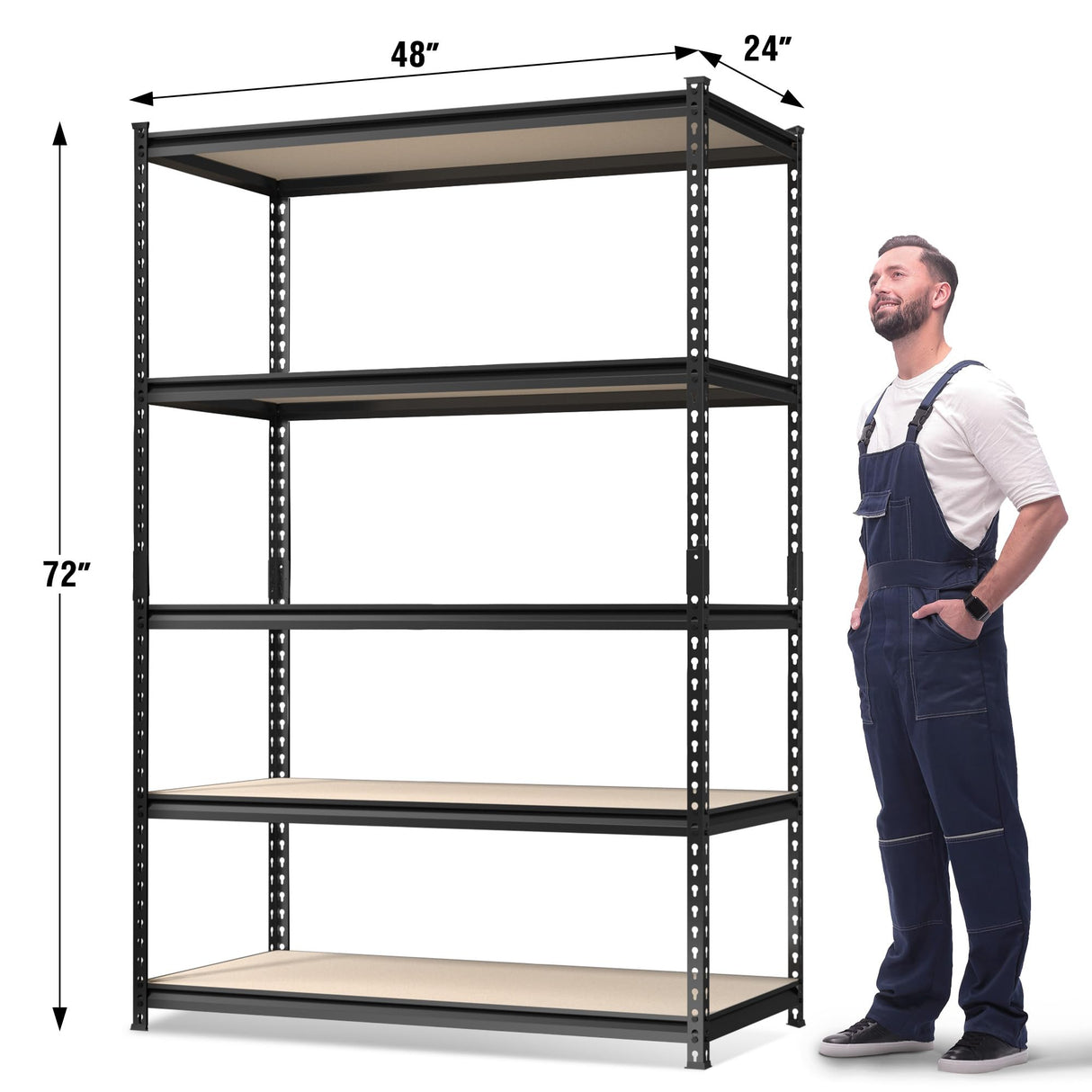 WORKPRO 5-Tier Metal Garage Shelving, 48”W x 24”D x 72”H, Adjustable Storage Rack, Heavy Duty Shelf with Particle Board, 2500 lbs Load Capacity (Total) for Garage, Basement, Warehouse, Kitchen WORKPRO