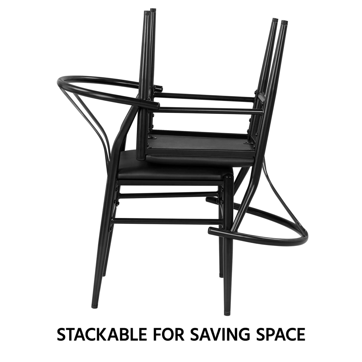 Yaheetech Leather Dining Chair 4pcs Mid-Century Modern Dining Chair with Backrest PU leather Seat Solid Metal Arm Chairs Black,Set of 4 Yaheetech