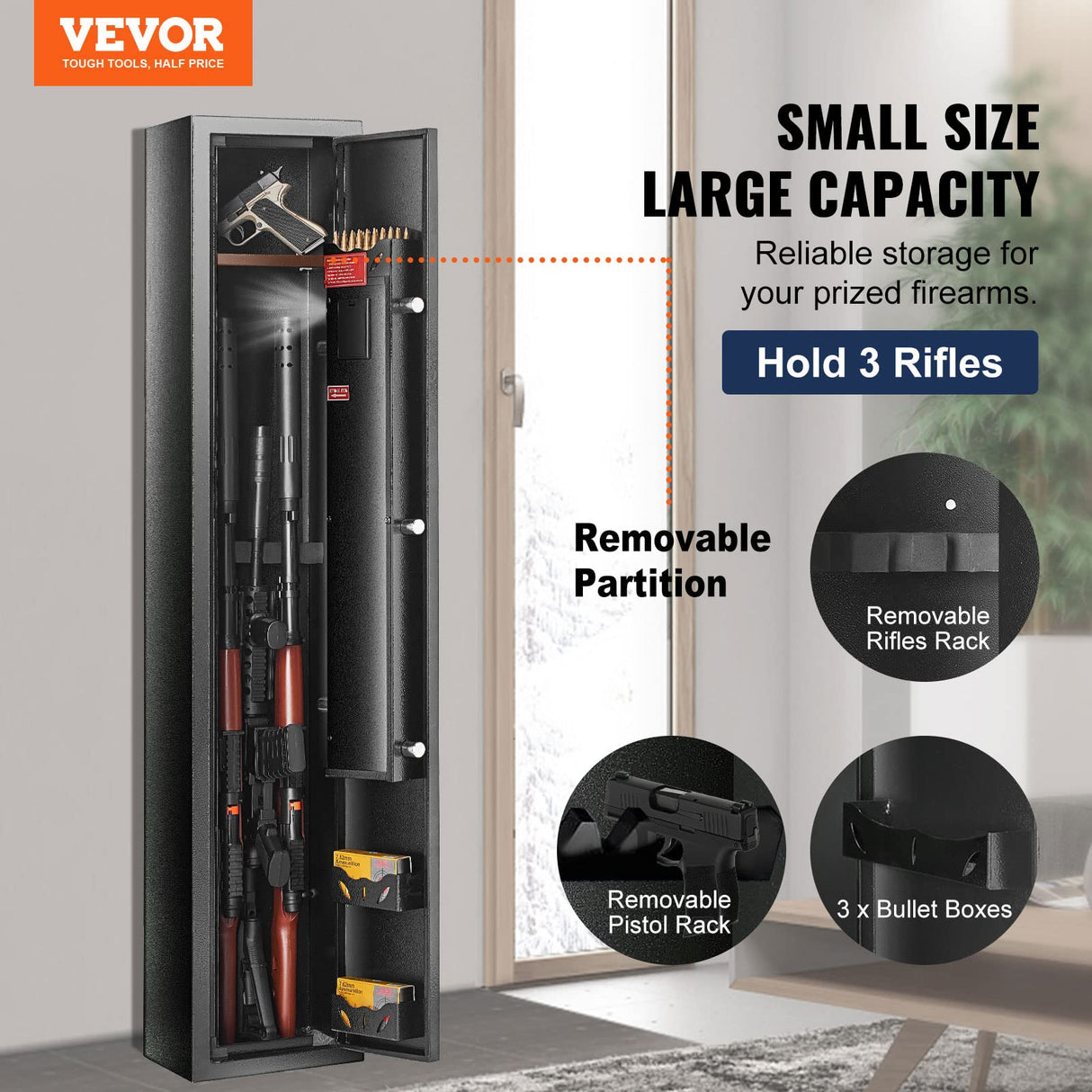 VEVOR 3-4 Rifles Gun Safe, Rifle Safe with Digital Keypad & Lock, Quick Access Gun Storage Cabinet for shotguns with Removable Shelf, Pistol Rack, Ammo Storage Box for Home Rifle and Pistols VEVOR