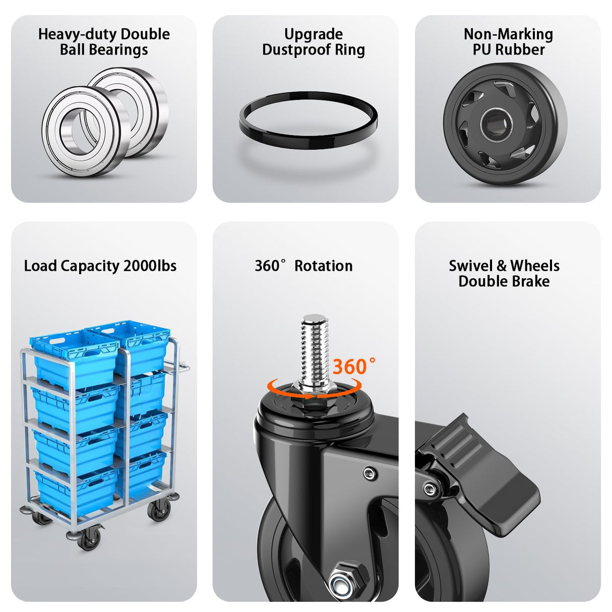 4 inch Stem Casters, Heavy Duty Casters Set of 4, 1/2"-13 x 1(Stem Diameter 1/2", Stem Length 1"), Locking Threaded Stem Caster Wheels - Load 2000lbs LUTUMEI