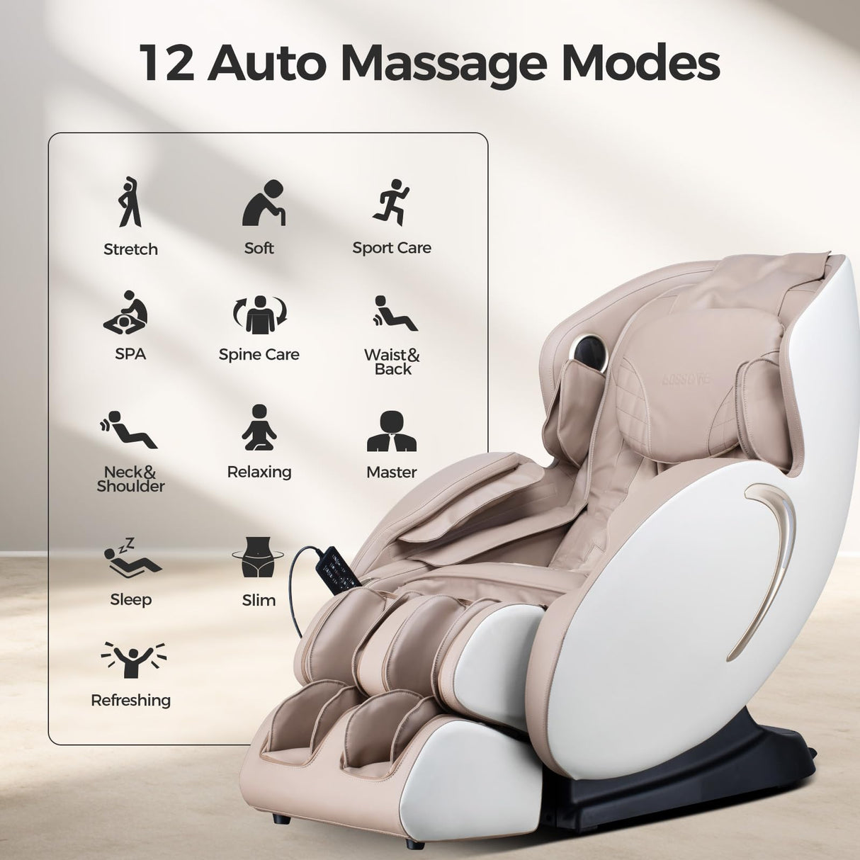 BOSSCARE Zero Gravity Massage Chair: 3D Full Body Airbags Shiatsu Massaging Chairs - SL Track AI APP Body Scanning Heating Recliner BOSSCARE