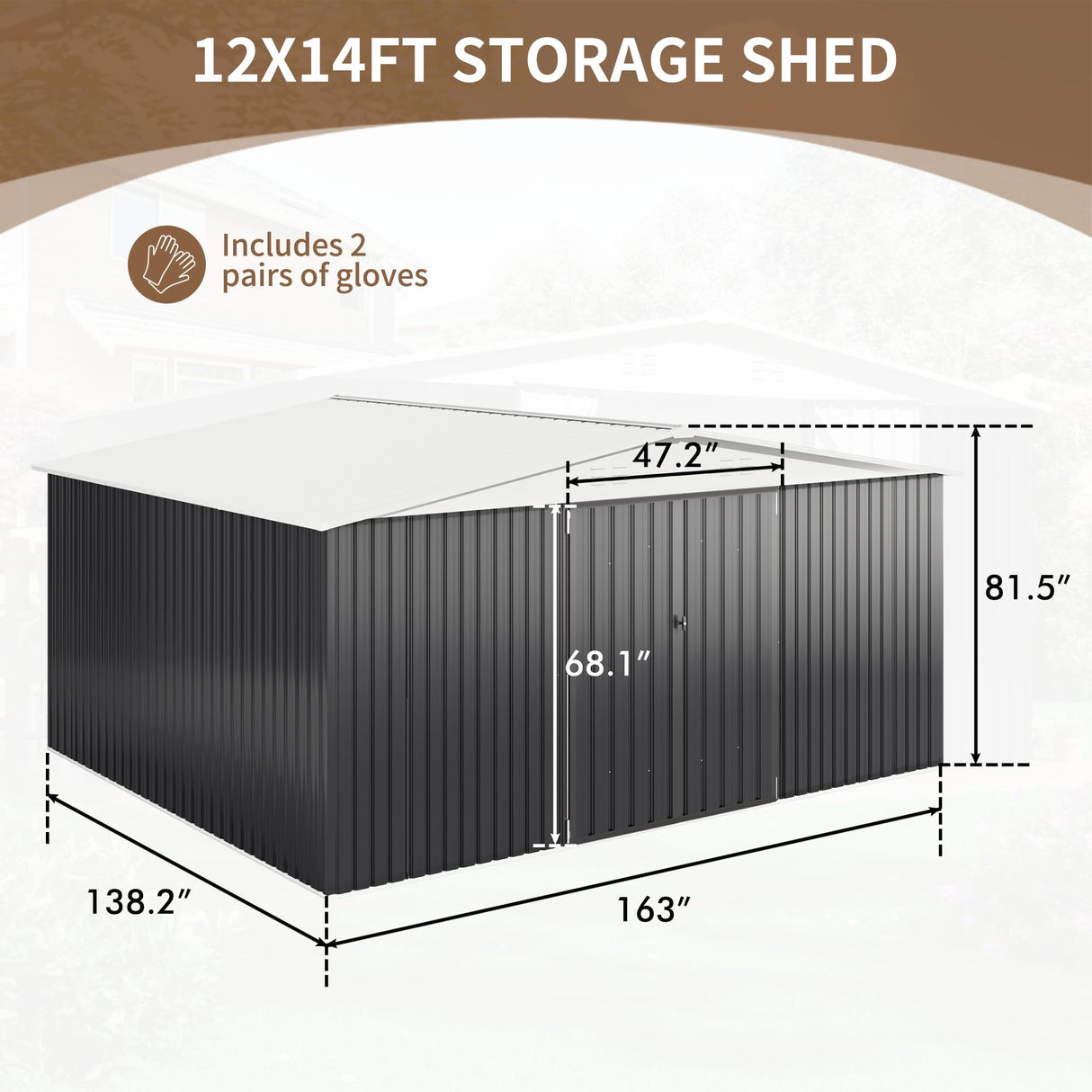 Polar Aurora 12x14 FT Outdoor Storage Shed, Garden Shed with Updated Frame Structure and Lockable Doors, Metal Tool Sheds for Backyard Garden Patio Lawn, White Polar Aurora