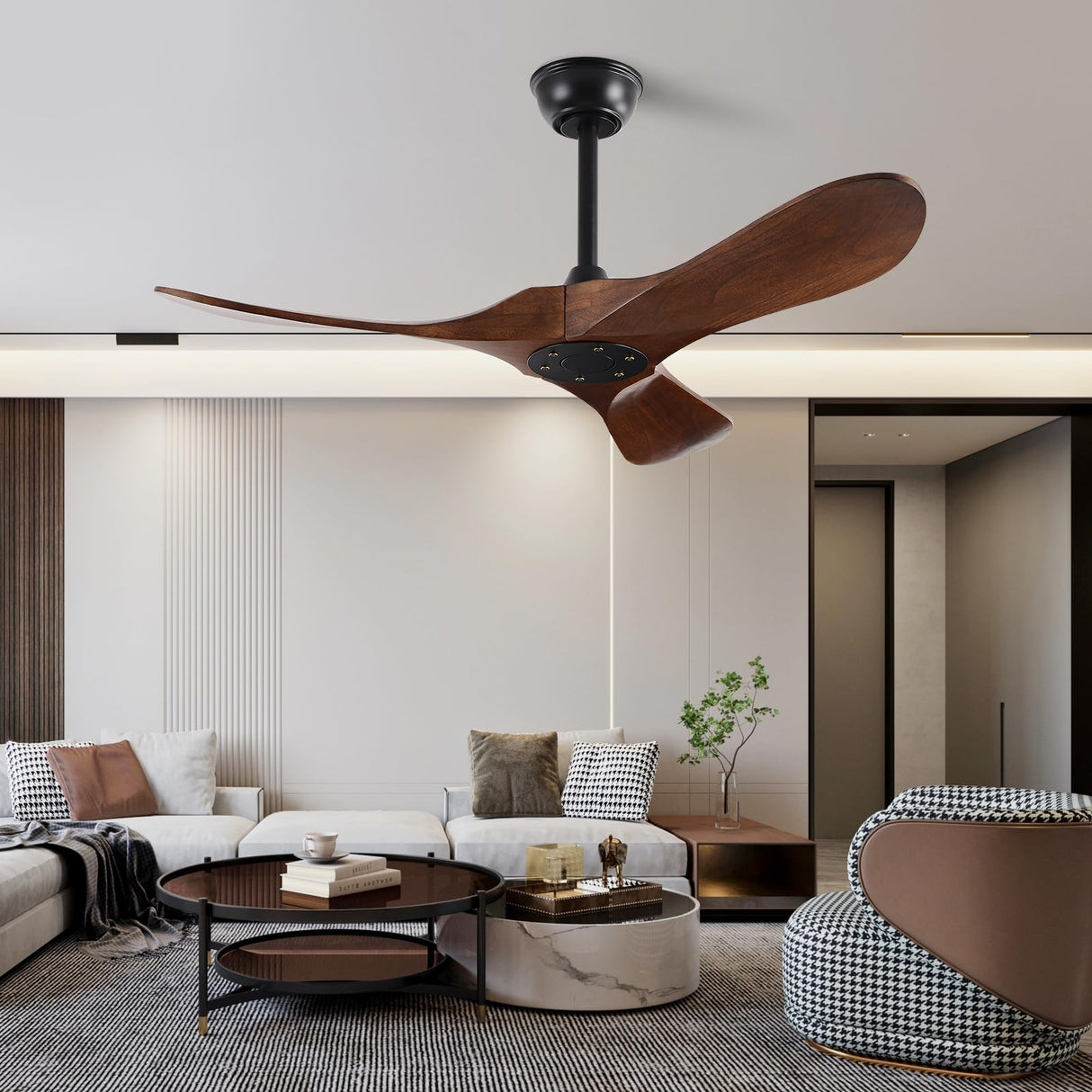 FISHMIX Ceiling Fans without Lights, Solid Wood Ceiling Fan No Light with Remote Control Indoor Outdoor Ceiling Fans for Patios, Living Room, Bedroom, Farmhouse and Gazebo (Dark Walnut, 42 INCH) FISHMIX