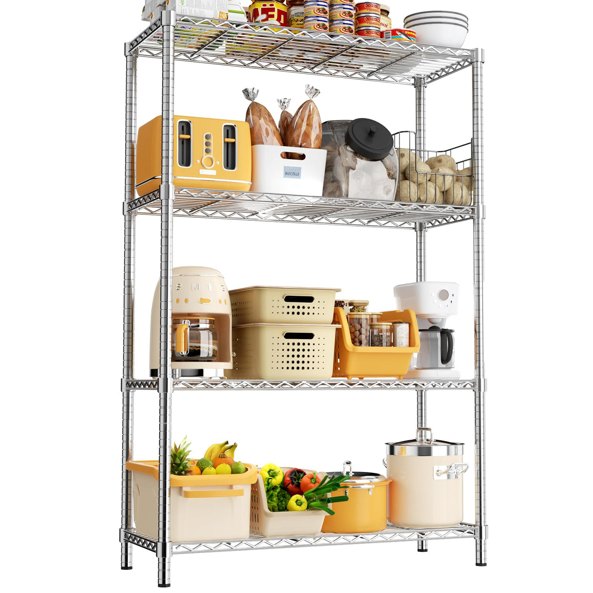 MODCART Storage Shelves, 36" L x 14" W x 54" H Heavy Duty Garage Wire Shelving Unit Loads 1400LBS, 4-Tier Adjustable Metal Industrial Utility Shelf Rack for Kitchen, Laundry Room, Basement MODCART