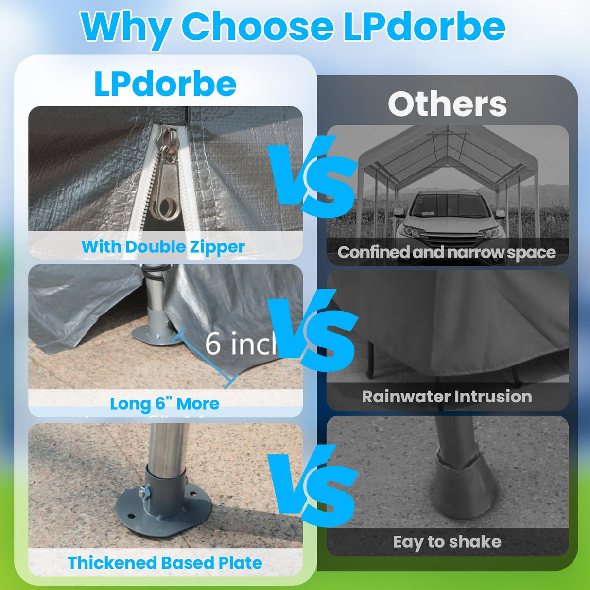 LPdorbe Carport 13"x 25"Heavy Duty Car Port with 4 Roll-up Doors and Ventilated Windows,Portable Outdoor Garage w/Removable Sidewalls for Car,Truck,Tractors,Boats,Party Canopy LPdorbe