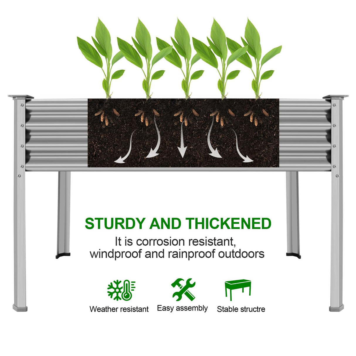 Land Guard 2Pcs Galvanized Raised Garden Bed with Legs, 48×24×32in Large Metal Elevated Raised Planter Box with Drainage Holes for Backyard, Patio, Balcony, 400lb Capacity Land Guard