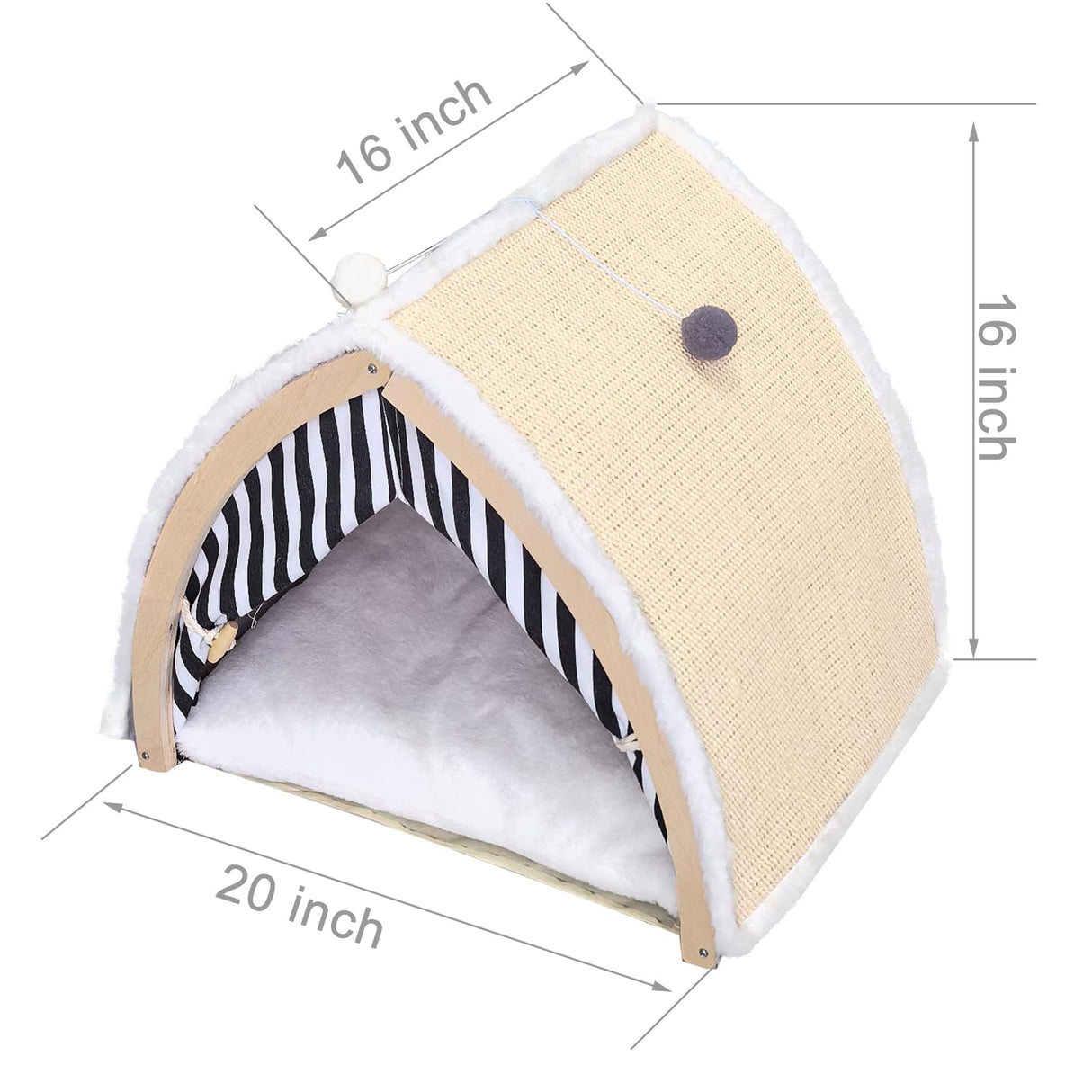 COODIA Cat House, Cat Beds for Indoor Cats, Cat Scratchers with Sisal Scratching Board, Cat Scratcher Bed with Fluffy Ball Hanging, Cat Condo 20x16x16 inches COODIA