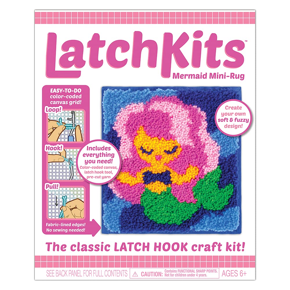 LatchKits Latch Hook Kits for Kids – Kids Crafts, Arts and Crafts, Yarn Art, Wall Hanging & Mini-Rugs, Craft Supplies, Pre-Cut Yarn, Easy to Follow Pattern, Hook Included, Arts & Craft, Ages 6+ LatchKits