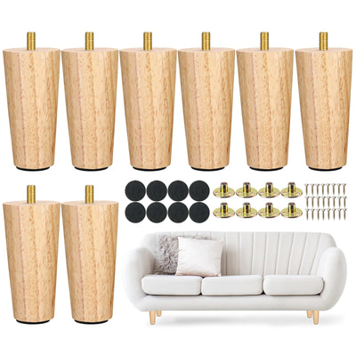 Maitys 4 Inch Round Solid Furniture Legs Furniture Wooden Replacement Chair Feet Dresser Sofa Couch Legs Table Cabinet Footstool DIY Projects for Home(Wood,8 Pcs)