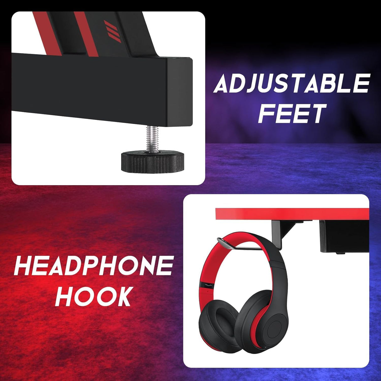 XXkseh 39 Inch Gaming Desk Z-Shaped Computer Gaming Workstation with Headset Hook Home Office Desk, Ergonomic Small Gaming Table and Small Desk with Footbed, MDF Desktop and Metal Frame, Red XXkseh