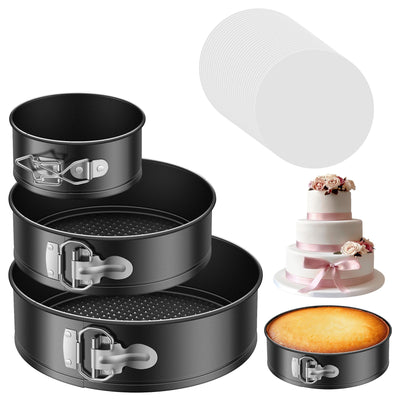 Kootek Cake Pan Set of 3, Nonstick Springform Pans with Removable Bottom, 4, 7, 9 Inch Round Cheesecake Baking Pans with 50 Pcs Parchment Paper Liners