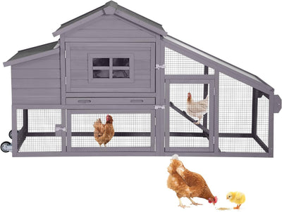 Chicken Coop for 4 Chickens, Mobile Chicken House with with Wheels, Outdoor Hen House Poultry Cage with Nesting Box, Leakproof Pull Out Tray and UV-Resistant Roof (67.3" L x 29" W x 39.4" H)