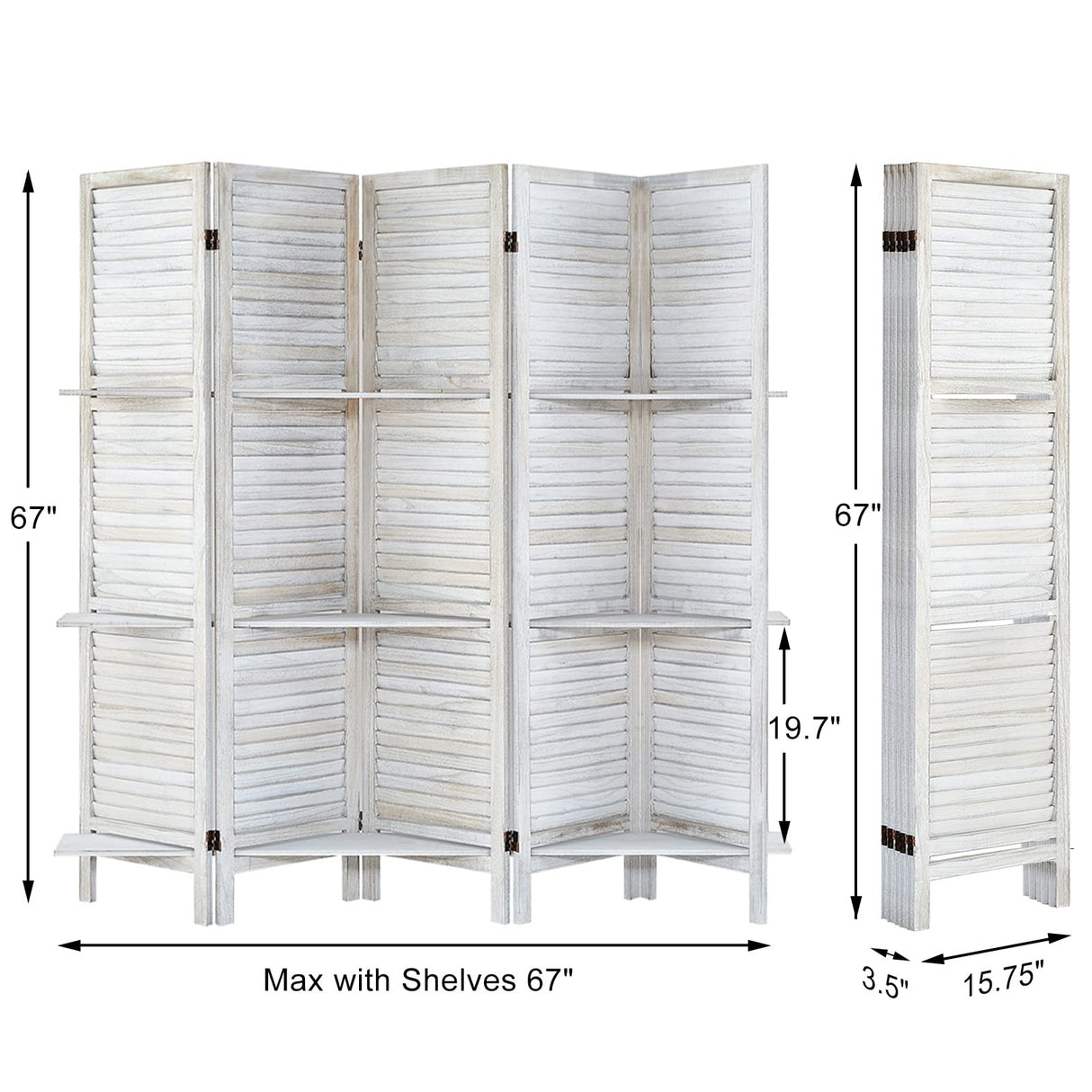 AMBITION LAND Room Divider with Shelves, Privacy Screen, Room Dividers and Folding Privacy Screens, 5 Panel Wood Temporary Wall Partition Separation Separator, Coconut AMBITION LAND