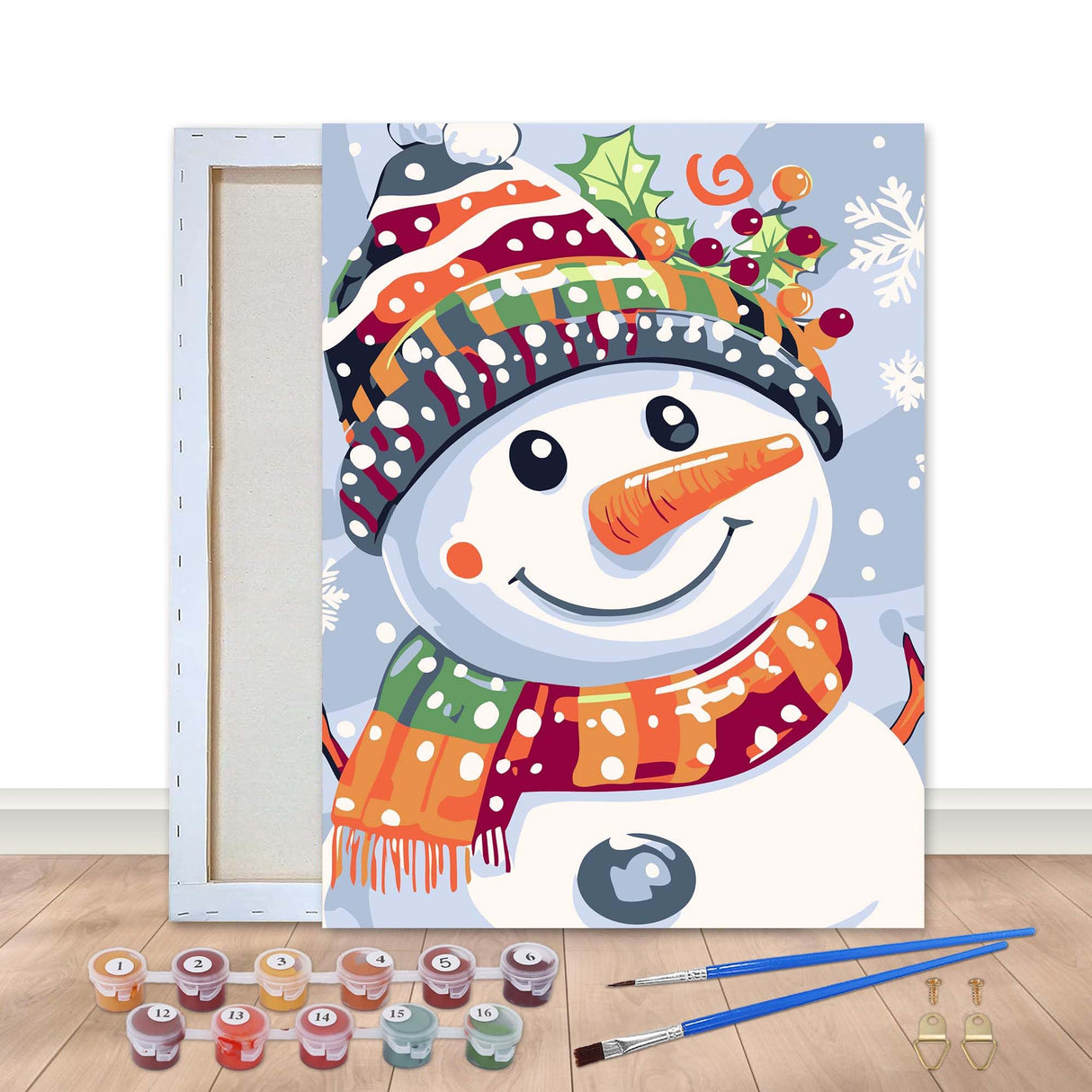 Bimkole Framed Paint by Numbers Kit for Adults Snowman, DIY Oil Painting Kit on Canvas with Paintbrushes and Acrylic Pigment, for Paint by Numbers for Beginner, for Home Wall Decor 8x12inch/20x30 cm Bimkole