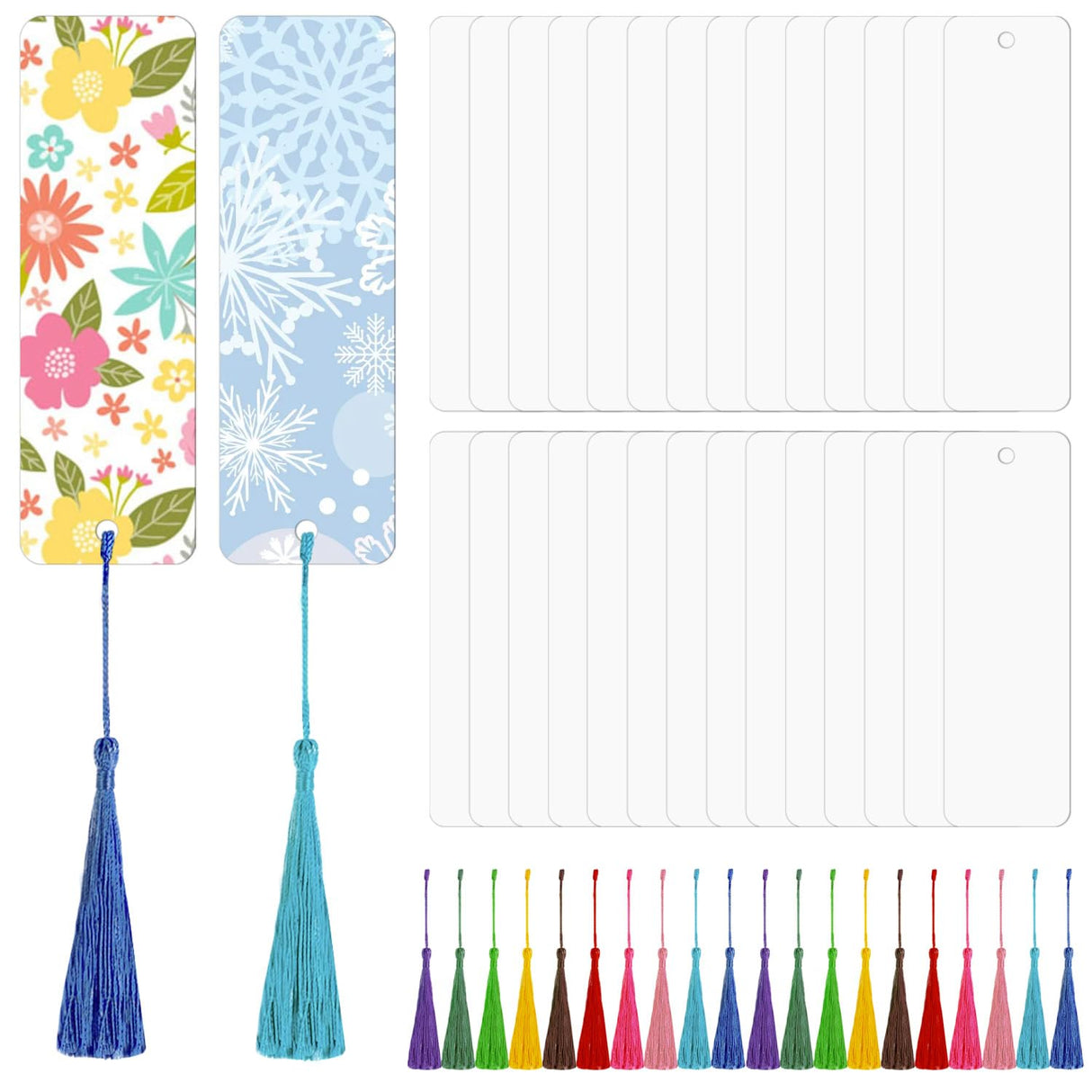 ASUNFO 50 Pcs Sublimation Bookmark Double Sided Blank Bulk Heat Transfer DIY Bookmarks with Tassels for Crafts ASUNFO