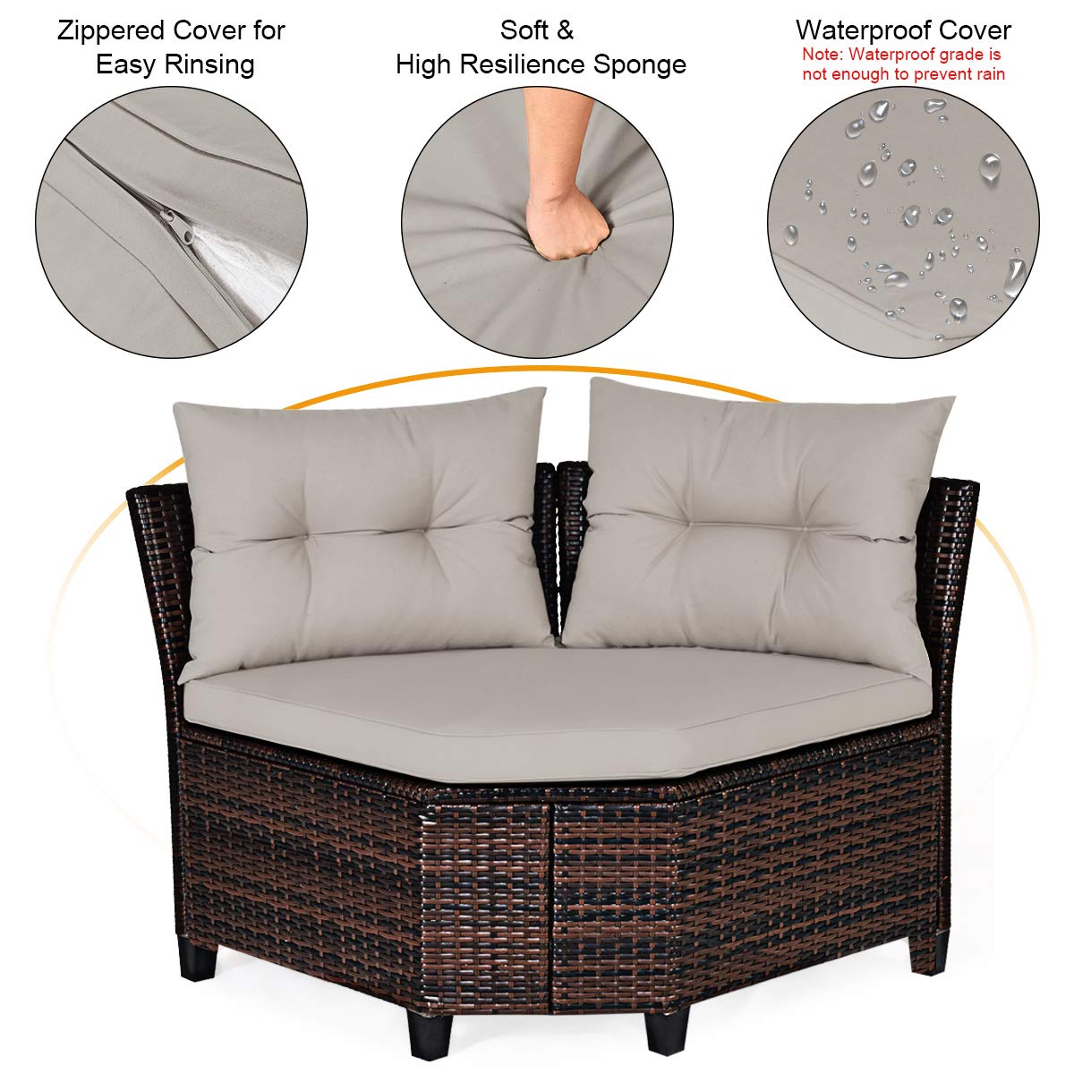 HAPPYGRILL 4 Pieces Curved Outdoor Sofa Set Rattan Wicker Patio Furniture Set with Coffee Table & Cushions Modern Conversation Set Curved Sofa Set for Garden Poolside Balcony HAPPYGRILL