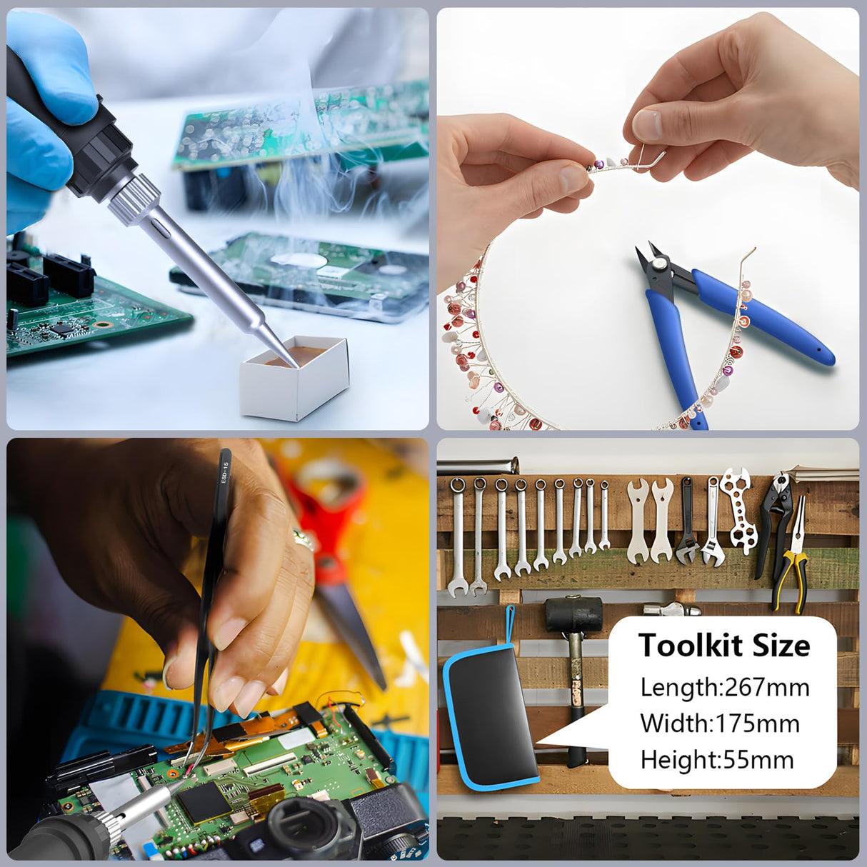 Soldering Iron Kit, 90W Soldering Iron LCD Adjustable Temperature, 13 in 1 Soldering Welding Iron Gun Kit with 5 Tips, Flux, Desoldering Pump, Stand, Tweezers, Wire Cutter, Solder Wire, Sponge, 110V HANDSKIT