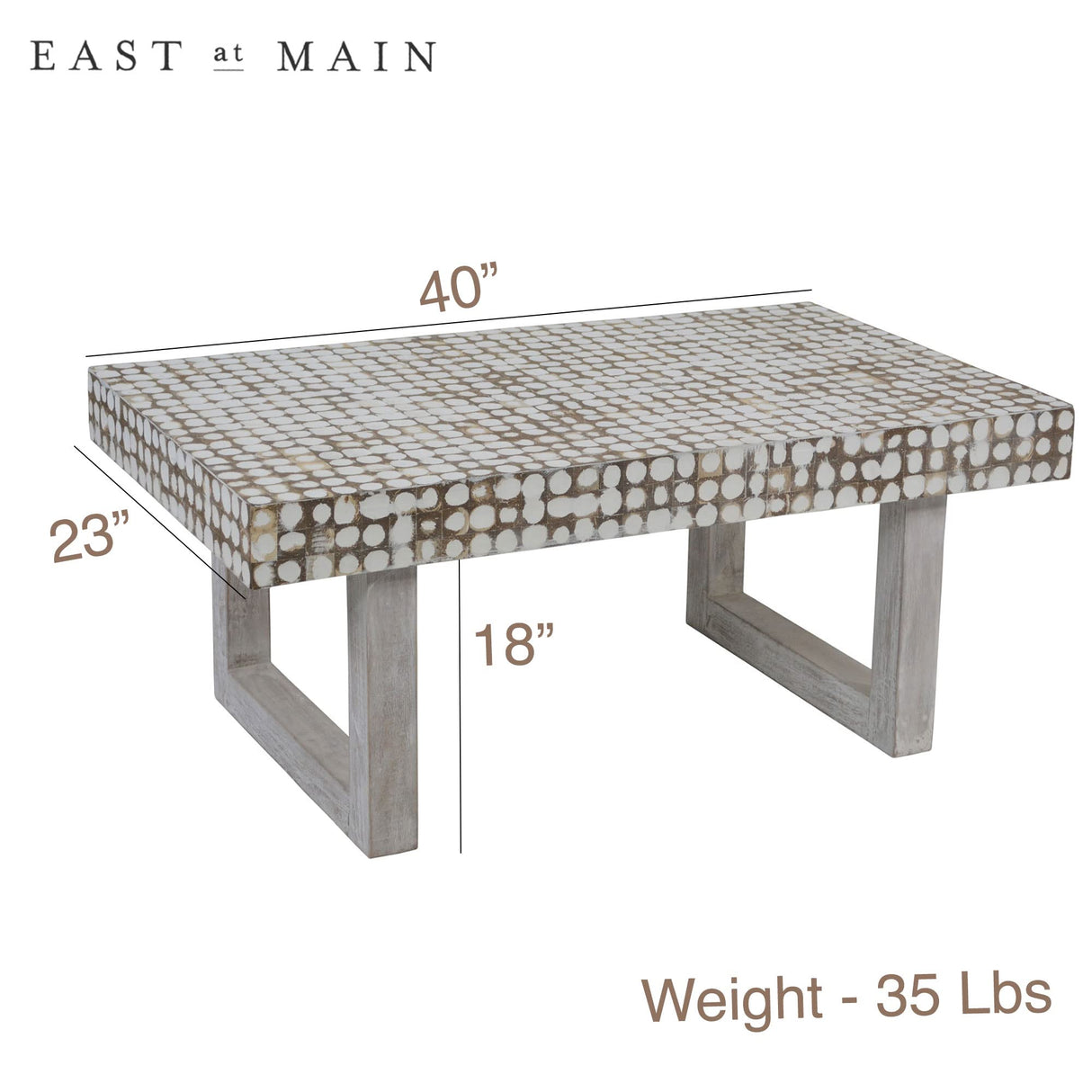 East at Main White Coffee Table – Handmade Accent Table with Coconut Shell Inlay, 40" Rectangular Wood Table for Living Room, Coastal Farmhouse or Boho Decor East at Main