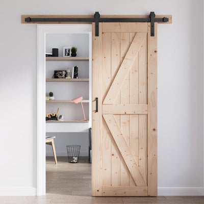 FREDBECK 30in x 80in Sliding Barn Door and 5FT Sliding Door Hardware Kit Included K Shape Solid Spruce Wood Panel for Bedroom Need to Assembly