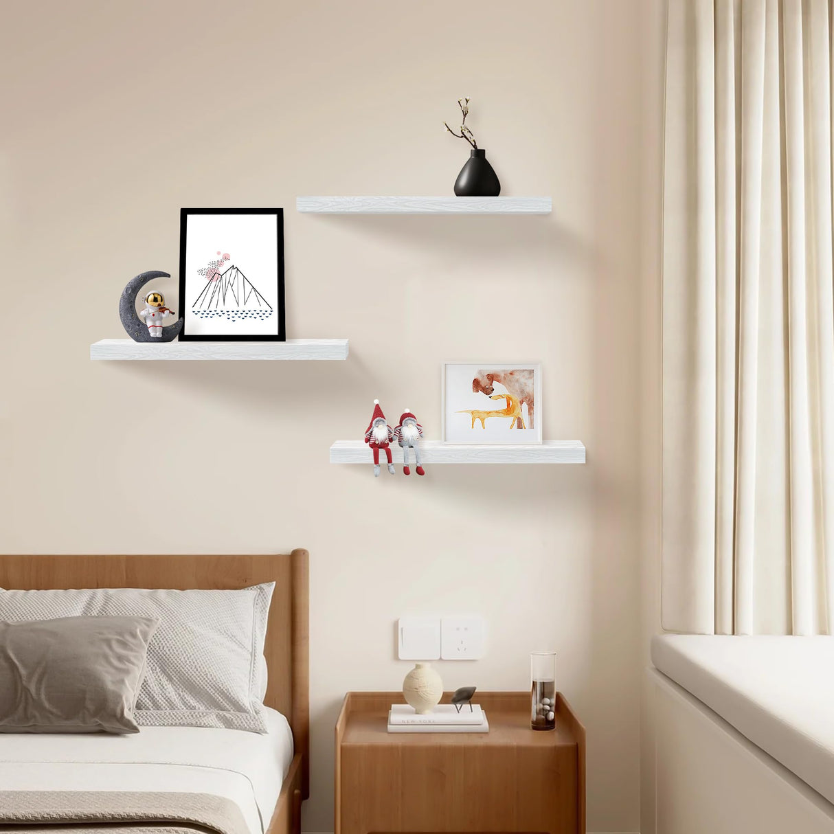 Upassion White Floating Shelves - Set of 3, 16" Wall Mounted Shelves for Home Decor, Living Room, Bedroom, Bathroom, Kitchen Upassion