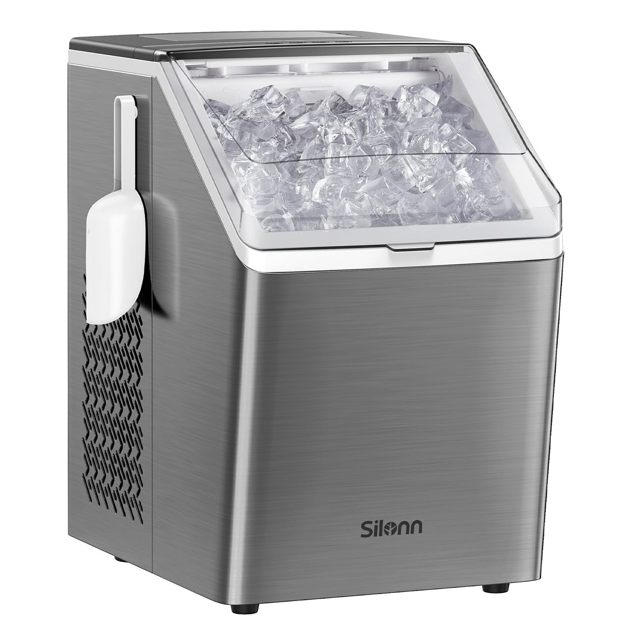 Silonn Ice Makers Countertop, 44lbs Per Day, 2 Ways to Add Water, Auto Self-Cleaning, Stainless Steel Ice Machine for Home Office Bar Party Silonn