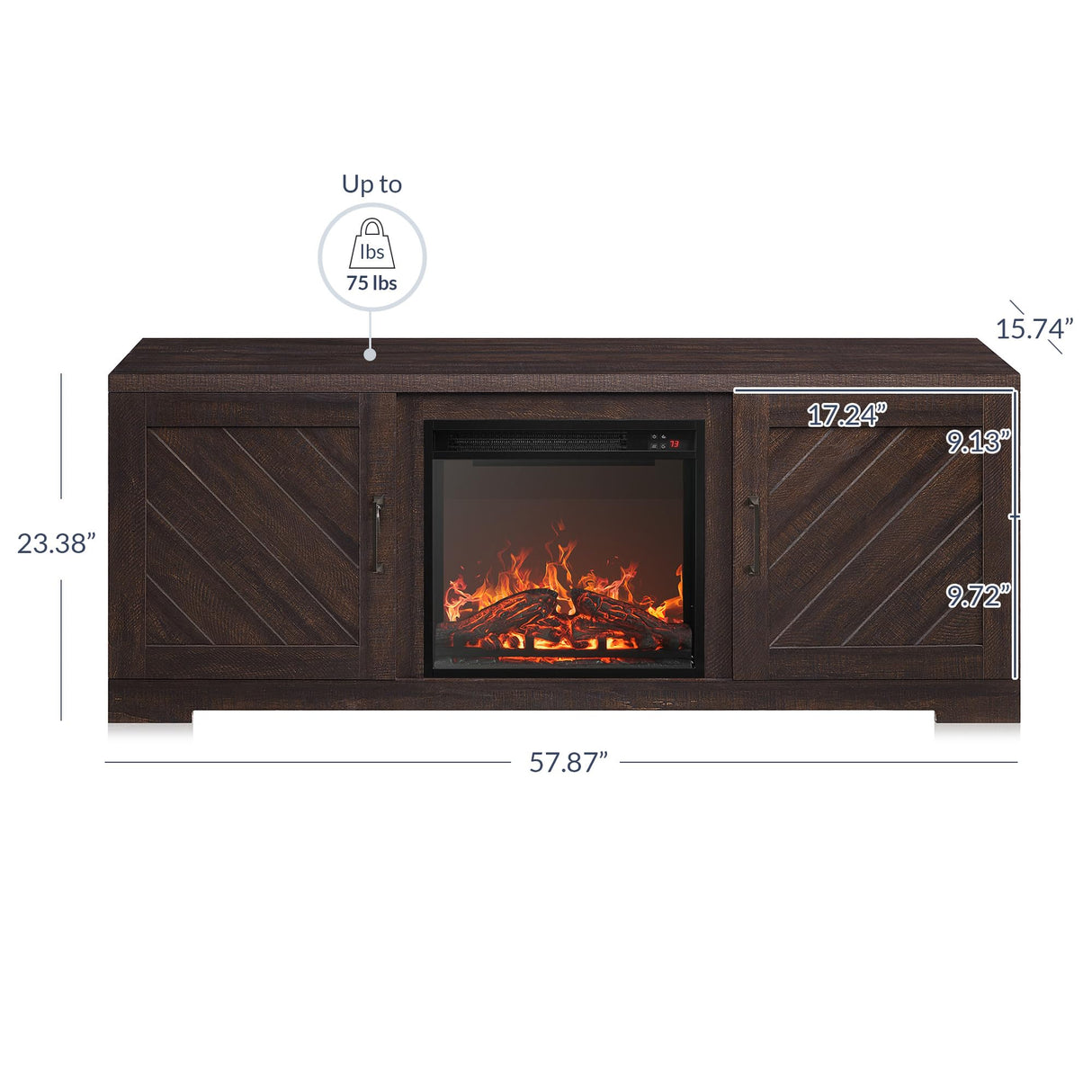 BELLEZE Modern 58" Farmhouse TV Stand with 18" Electric Fireplace Heater & Media Entertainment Center for TV up to 65", Console Table with Storage Cabinets - Hilo (Espresso) BELLEZE