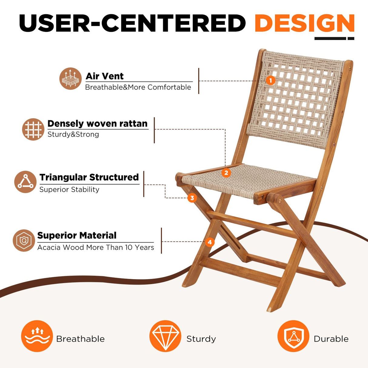 JFHID 5 Piece Outdoor Patio Dining Set, Acacia Wood Outdoor Table and Chairs with Wheels, Farmhouse Style Portable Dining Set for Backyard, Deck & Poolside JFHID