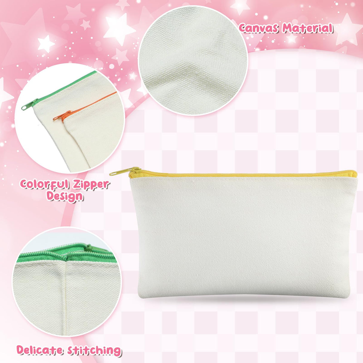 Silkfly 144 Pack Blank Canvas Cosmetic Bags Sublimation Makeup Bags White Pencil Pouch DIY Zippered Multipurpose Pouches Heat Transfer Iron on Pouch Bags for Stationery Toiletries Crafts Use Silkfly