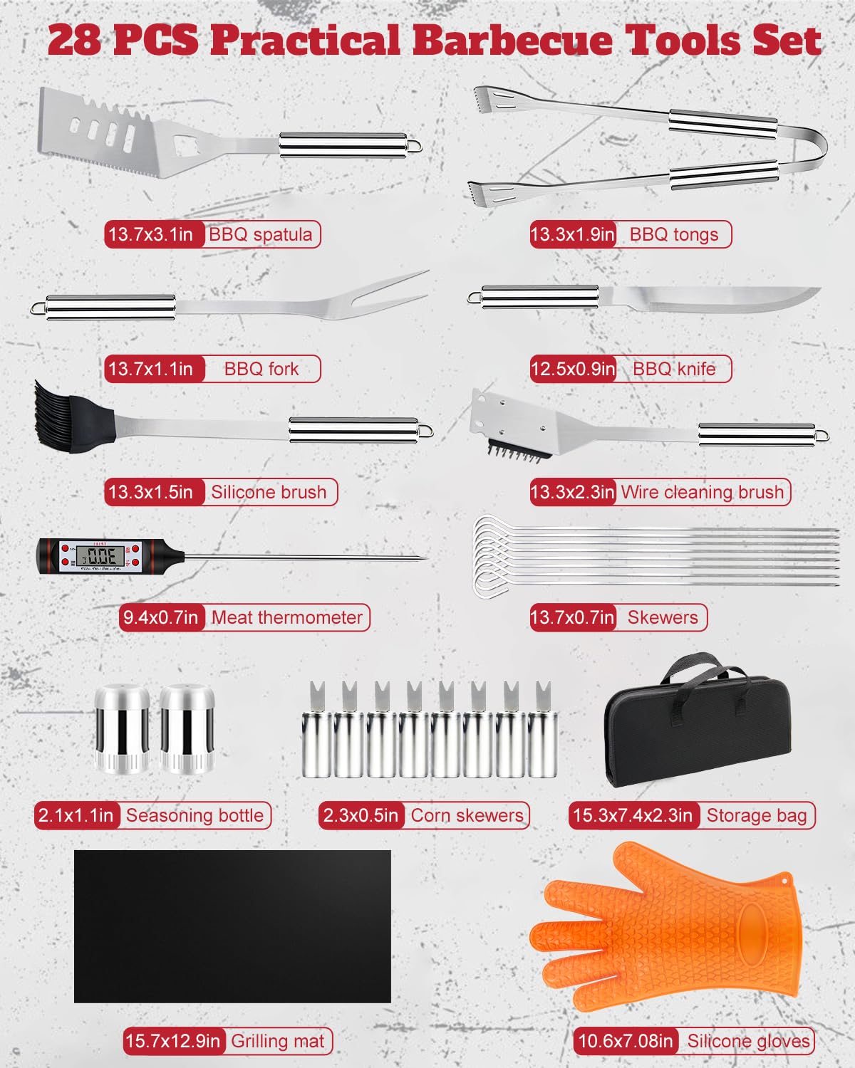 28PCS Stainless Steel BBQ Grill Accessories Set, Grilling Gifts for Men Birthday Father's Day, Portable Multifunction Grilling Utensils Tools Kit with Storage Bag for Outdoor Grill Camping BBQ Party MUYFIO