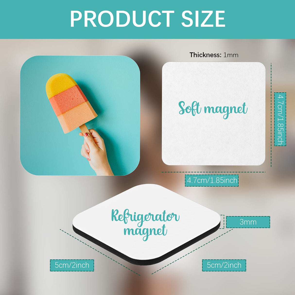 Sublimation Blank Refrigerator Magnets for Kitchen Office Calendar Decorative Square Fridge Magnet Popular Home Wall Decor DIY Decorative Magnets(32 Pieces,5 x 5 x 0.4 cm) Frienda