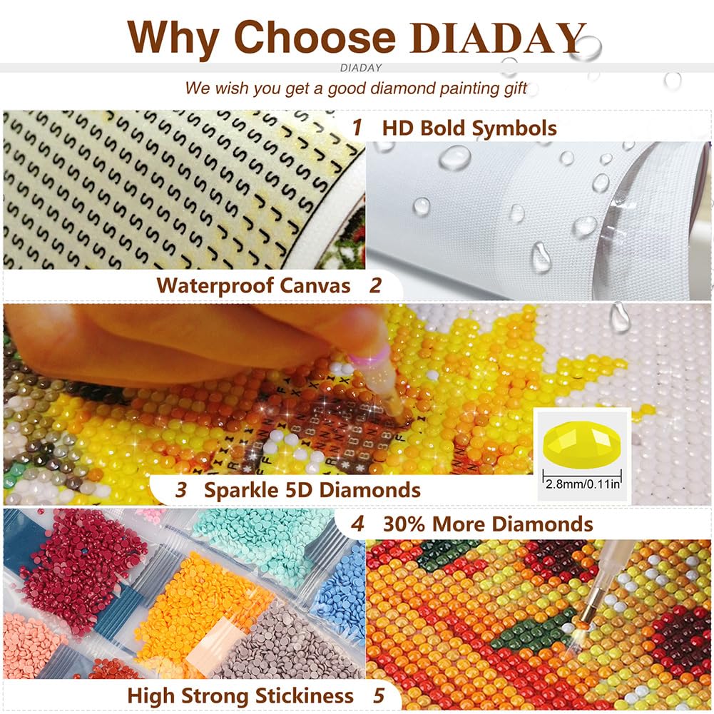 DIADAY Diamond Painting Kits Deer, DIY Diamond Art Kits for Adults Beginners, 5D Full Drill Round Gem Art Diamond Dots Craft Home Wall Decor Gift 12 x 12 Inches DIADAY