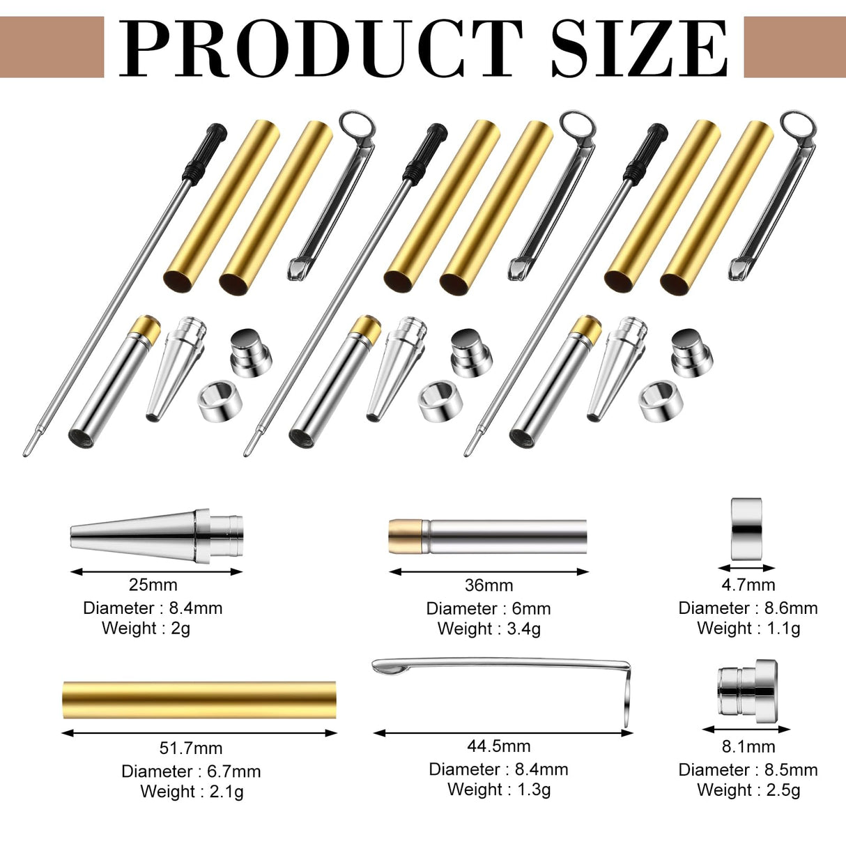 Colarr 10 Pcs Pen Kits for Wood Turning 7mm Slimline Pen Twist Kit with Refill Lathe Turning Supplies for Making Office Classroom Supplies DIY Friend Teacher Student Gifts(Silver) Colarr