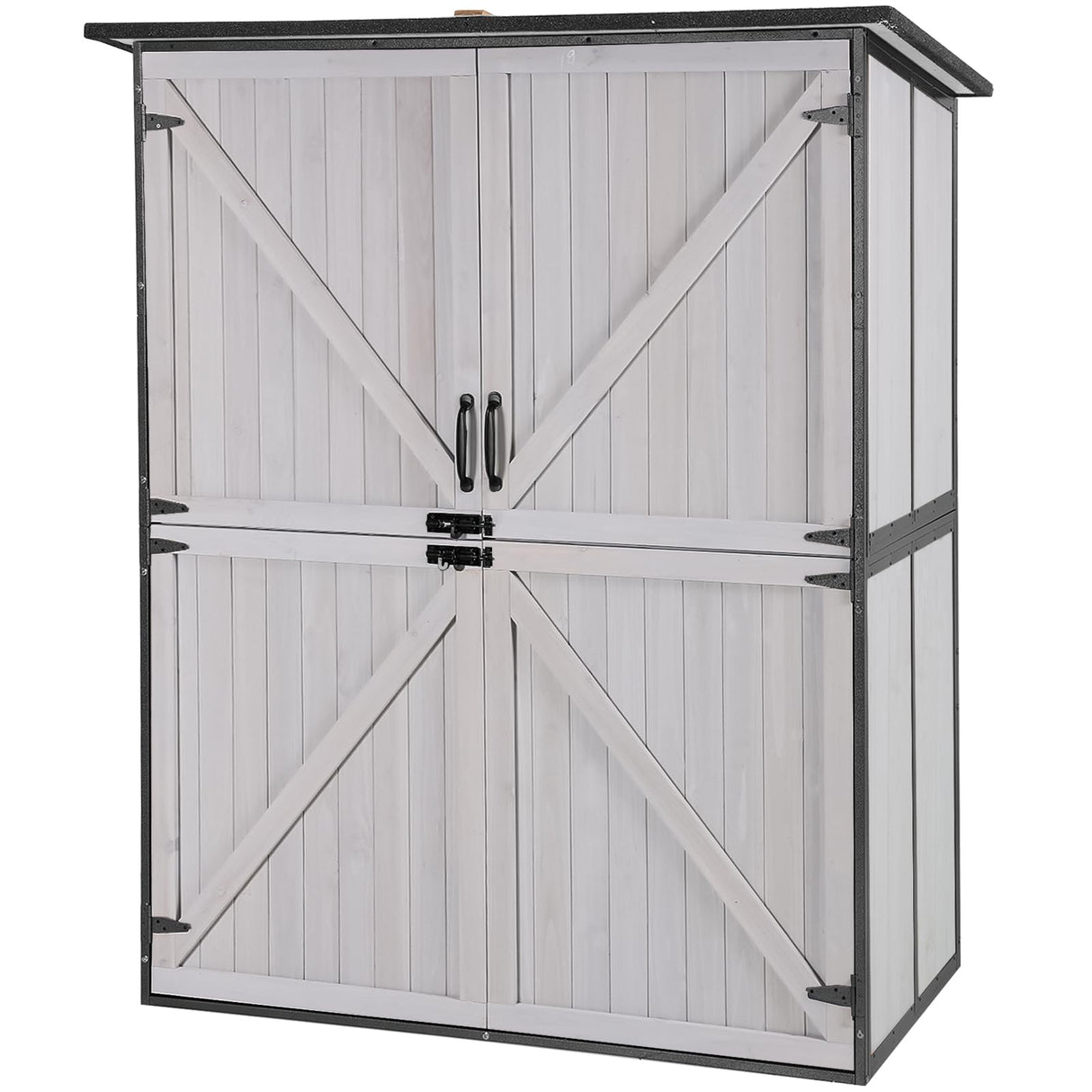 Aivituvin Outdoor Storage Shed Upgraded with Strong Metal Frame Garden Tool Shed Storage House Cabinet with Adjustable Shelfs and Wooden Floor 4.6 x 2.42FT (Off-White) Aivituvin