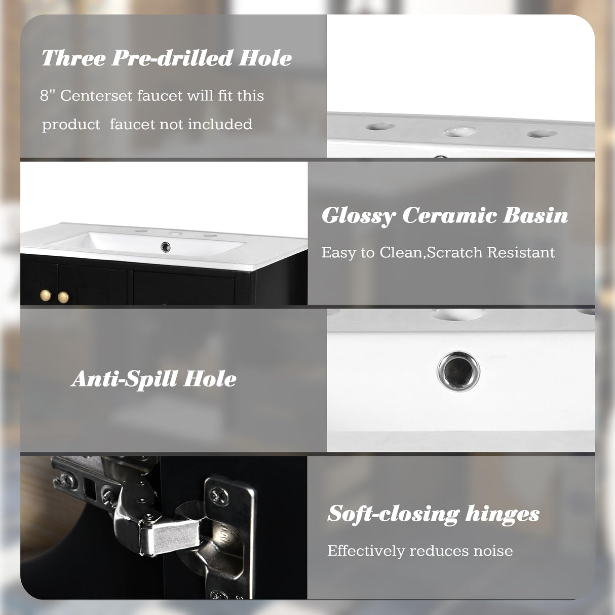 Merax 30" Bathroom Vanity with Sink, Painted Modern Bathroom Vanity Cabinet with 2 Doors and 4 Drawers, Solid Wood Frame, Ceramic Sink Top Merax