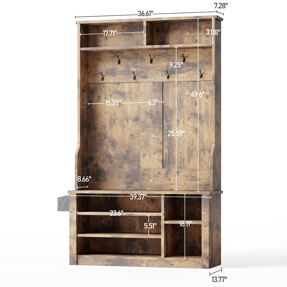 Aiho Entryway Hall Tree with Bench and Storage, 3-in-1 Hall Tree with Coat Rack, Adjustable Shoe Bench, 2-Tier top Storage, for Hallway, Entryway, Bedroom, Rustic Brown Aiho