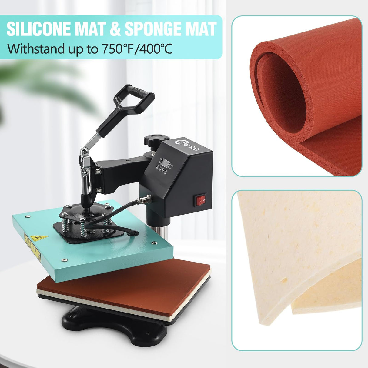 ColorSub 9x12 Inch Heat Press Machine, Professional Swing Away T-Shirt Press Machine for HTV, Sublimation, Heat Transfer Projects Teal ColorSub