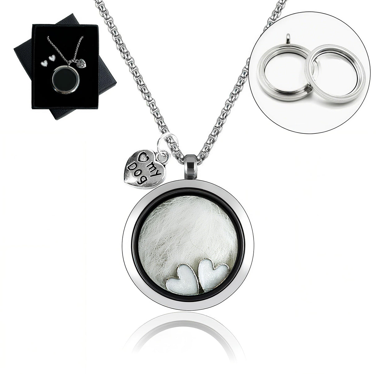 Lifelisa Dog Fur Hair Keepsake Necklace, Ashes Memory Urn with Charm, Glass Circle Memorial Pendant Necklace, Pet Cremation Memorial Jewelry for Women Men, Vial Necklace for Ashes Lifelisa