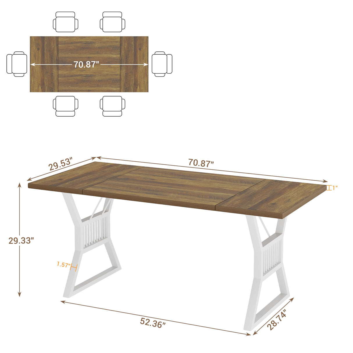 GarveeHome 70.8 Inch Dining Table 6-8 Person, Kitchen Table with Heavy Duty Metal Legs, Farmhouse Dining Room Table for Kitchen, Living Room GarveeHome