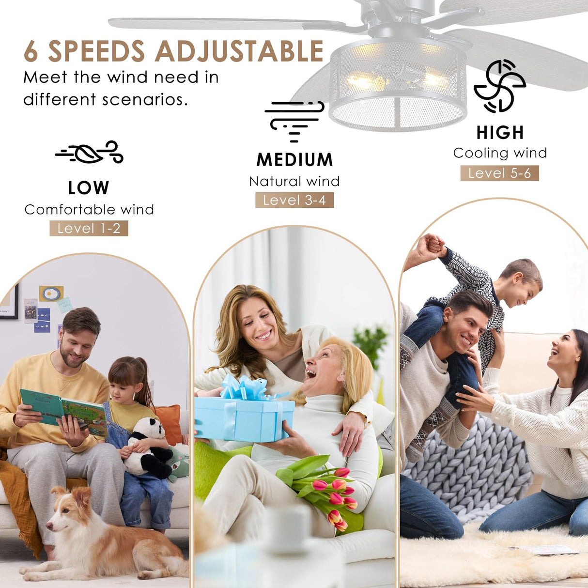 Farmhouse Ceiling Fan with Light and Remote,48" Black Industrial Caged Flush Mount Ceiling Fans for Bedroom,Living room Rustic Fandelier for Patio 6 Speed Reversible,5 Dual Blades Indoor/Outdoor Hounberi