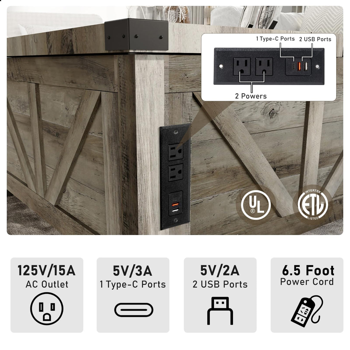 jimeimen Farmhouse Lift Top Coffee Table with Storage, Wood Square Center Table with Charging Station&USB Ports, Living Room Central Table w/Large Hidden Space, for Living Room, Bedroom, Home Office jimeimen