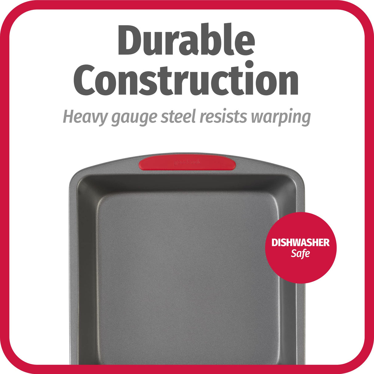 GoodCook MegaGrip 8” x 8” Non-Stick Square Baking Pan with Silicone Grip Handles - Heavy-Gauge Steel Cake Pan Baking Dish for Brownies, Bread, Cake, Baked Goods GoodCook