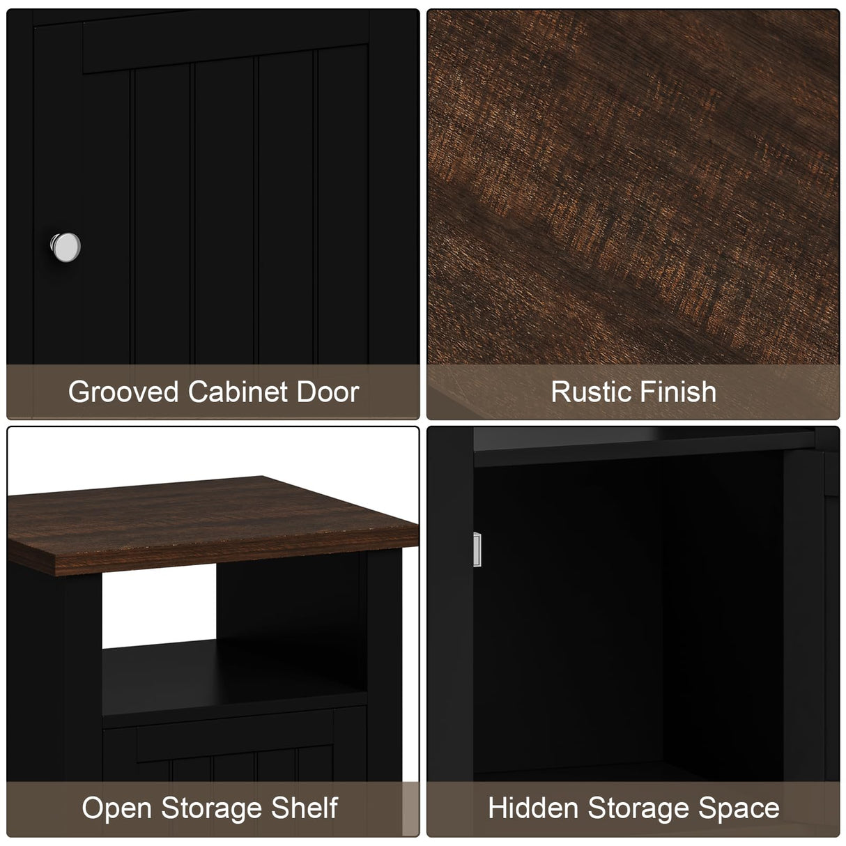 ChooChoo Nightstands Set of 2, Rustic Vintage End Side Table with Storage for Bedroom Living Room, Black&Brown ChooChoo